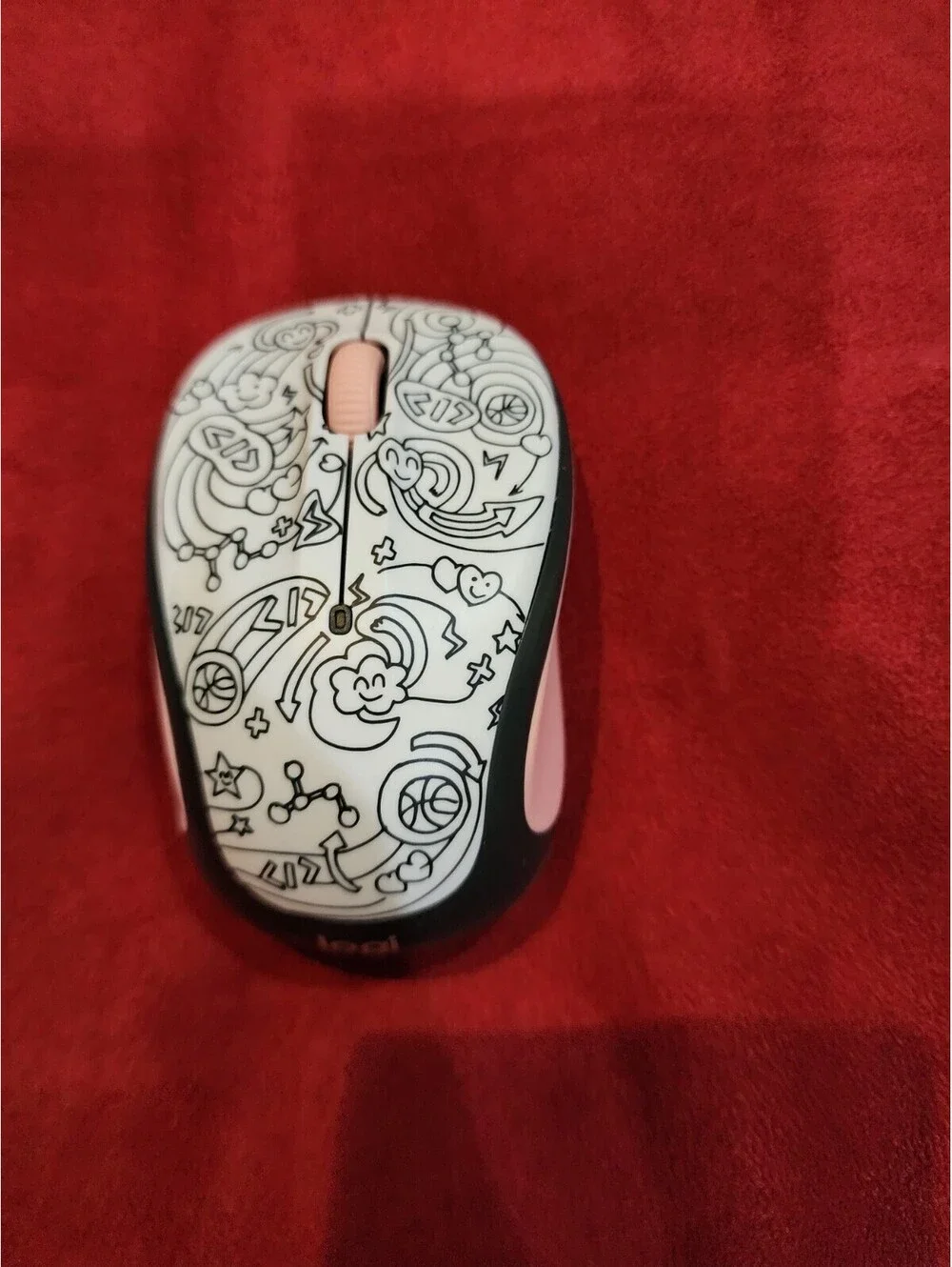 Logitech M325 M325c Wireless Optical Mouse + Dongle PINK DOODLE BRAINSTORM PEACH
